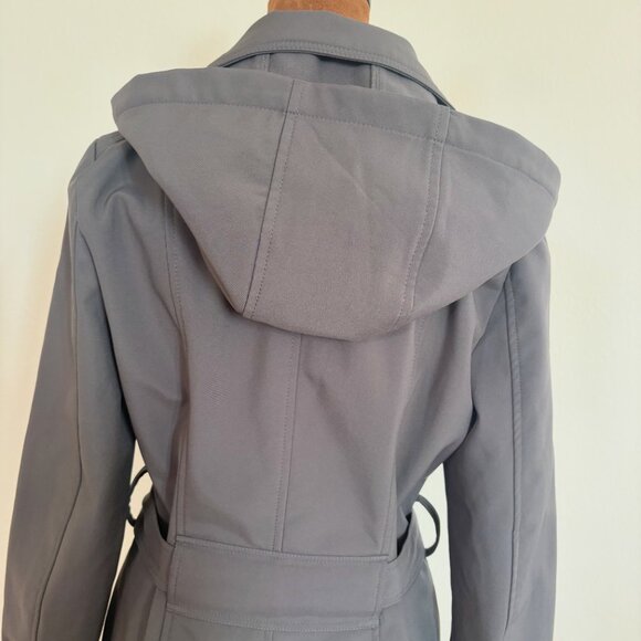 BCX Womens Size S Gray Water-Resistant Hooded Double-Breasted Belted Trench Coat - Picture 9 of 14